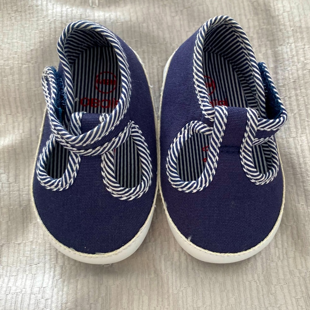 OBAIBI Navy Striped Sailor Baby Shoes, linen/cotton